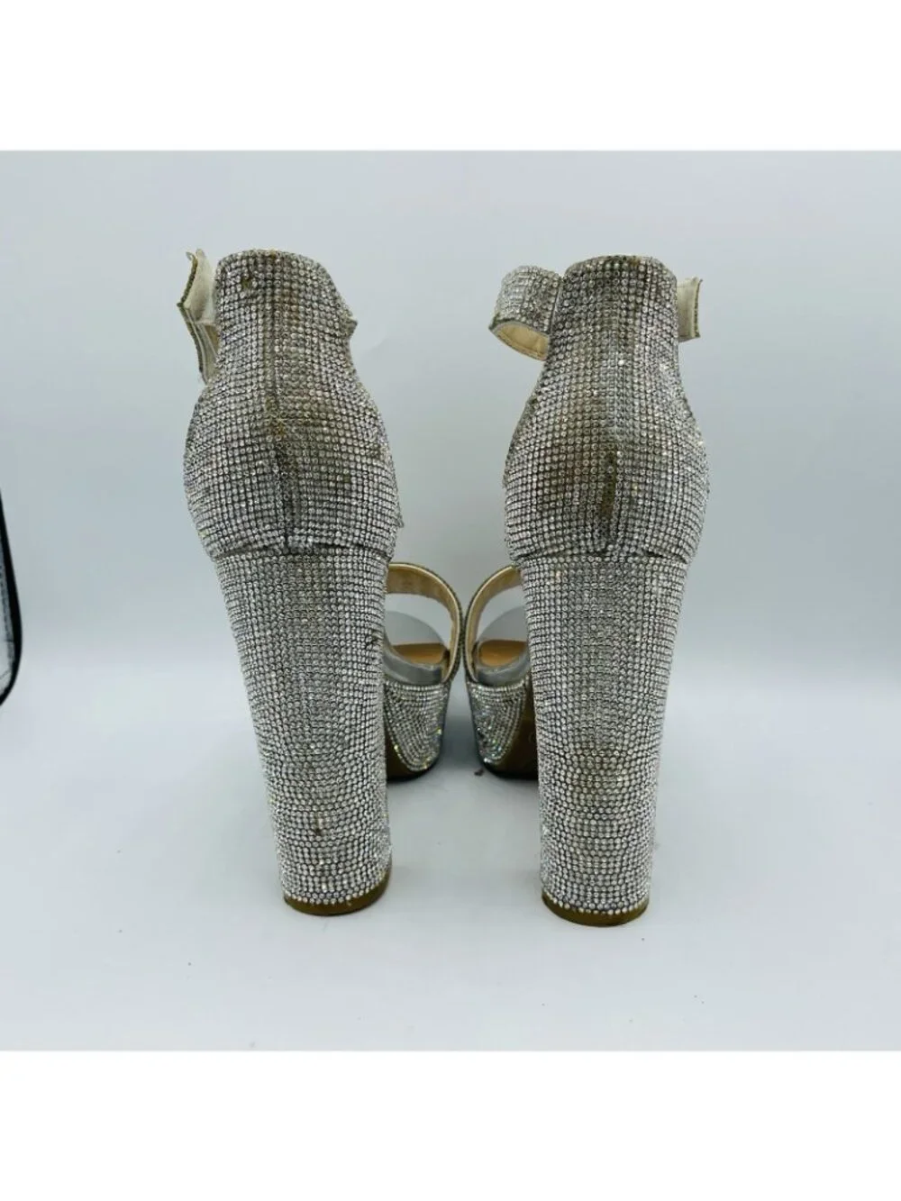 Bamboo Womens Shoes Size 7.5 silver Rhinestone Shiny Sparkly High Heels Platform